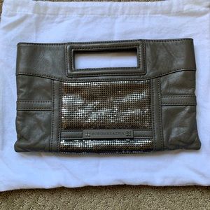 BCBG Grey Leather Clutch